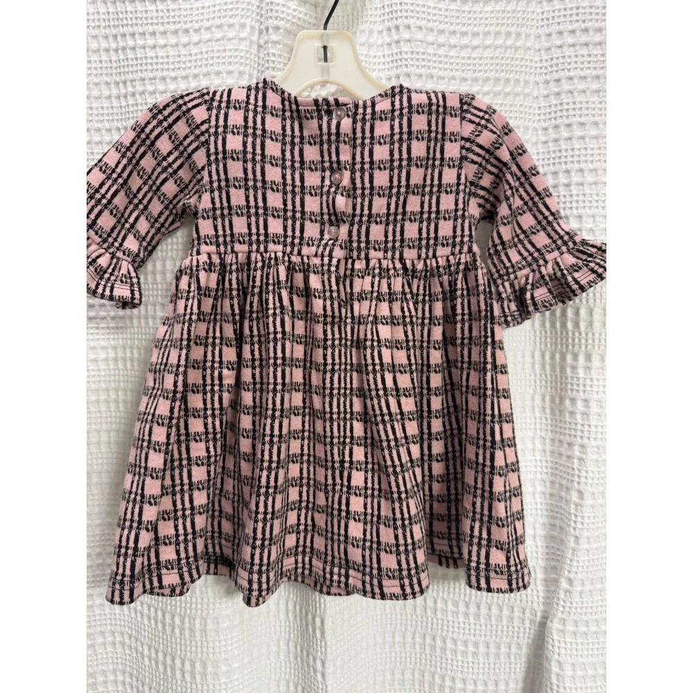 Laura Ashley Plaid Dress Baby Girl 12M Pink EUC 3D Rose Ruffle Sleeve Church Pic